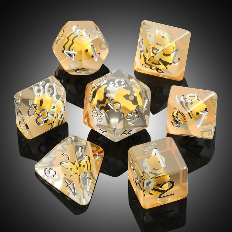 DNDND Bee D&D Dice, 7PCS Resin DND Dice Set with Velvet Bag for Dungeons and Dragons Role Playing Games and Tabletop Games（Bee - Image 4